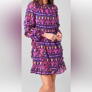 Banjanan Dress 100% Cotton Floral Long-Sleeve Ruffle Dress Size Medium NWOT